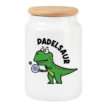 Joueur de raquette de padel Dinosaure Dinosaure Dicton - Boîte à biscuits avec couvercle en bois - blanc - Devant