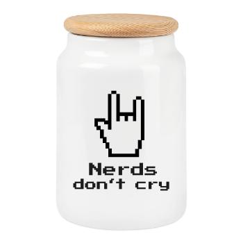 Nerds don't cry! nerdy, IT, EDP, Programmer - Cookie Jar with Wooden Lid - white - Front