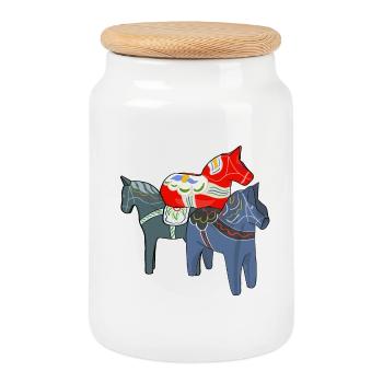 Chevaux Dala - Boîte à biscuits avec couvercle en bois - blanc - Devant