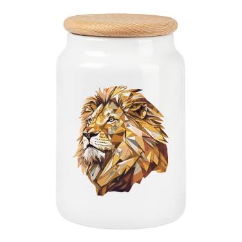 Lion stylisé, Géométrique - Boîte à biscuits avec couvercle en bois - blanc - Devant