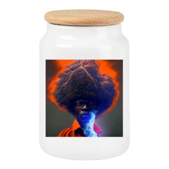 elektrik portrait - Afro Lightning and Lightning - Cookie Jar with Wooden Lid - white - Front