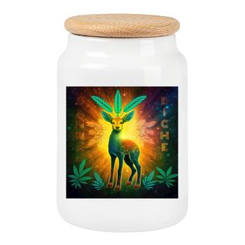 Cosmic deer with cannabis leaves - Cookie Jar with Wooden Lid - white - Front