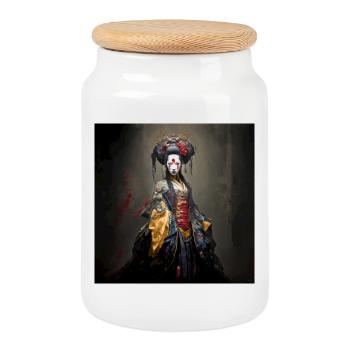 Geisha Zombie 01 - Cookie Jar with Wooden Lid - white - Front