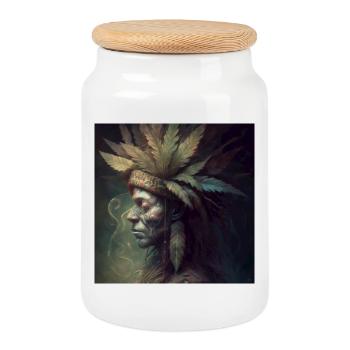 Portrait Tribal Cannabis Rêveur - Boîte à biscuits avec couvercle en bois - blanc - Devant
