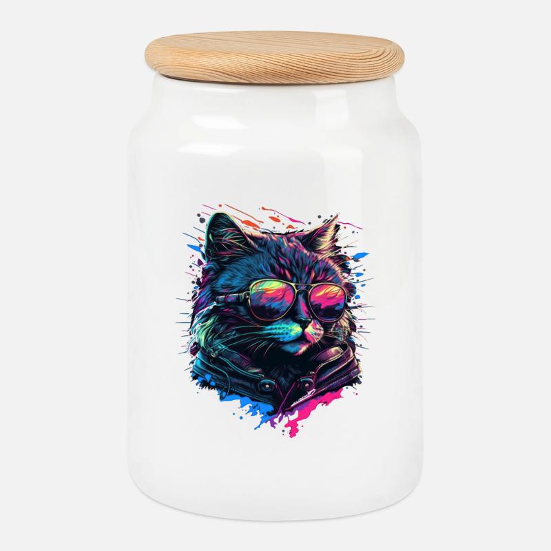 Coole Katze - Keksdose mit Holzdeckel - Weiß