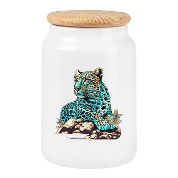 Leopard lying in wait - Cookie Jar with Wooden Lid - white - Front