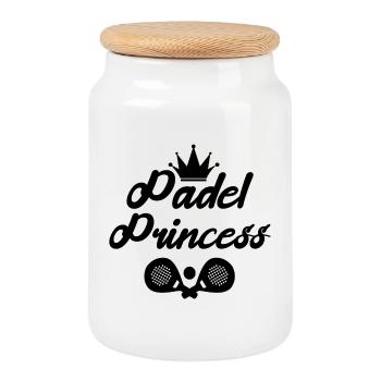 Padel Game Statement Player Balls Racket Padel - Cookie Jar with Wooden Lid - white - Front