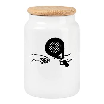 Racket Padel Player Padel Team Padel Game - Cookie Jar with Wooden Lid - white - Front