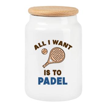 Padel Game Balls Padel Racket Serve Player - Cookie Jar with Wooden Lid - white - Front
