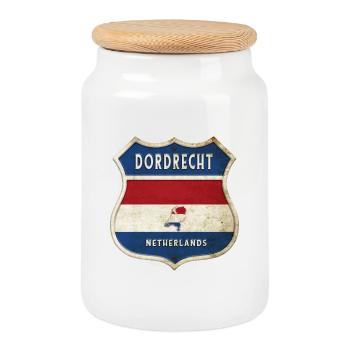 Dordrecht Niederlande Wappen Design - Keksdose mit Holzdeckel - Weiß - Vorne