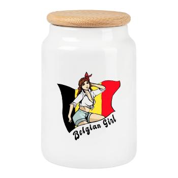 Design du drapeau de la Belgique pour fille - Boîte à biscuits avec couvercle en bois - blanc - Devant