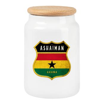 Design du drapeau Ashaiman du Ghana - Boîte à biscuits avec couvercle en bois - blanc - Devant