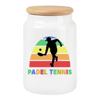 Sport Padel Tennis Leisure Balls Rackets - Cookie Jar with Wooden Lid - white - Front