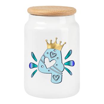 4. Children's birthday - FOUR - CROWN - BIRTHDAY - Cookie Jar with Wooden Lid - white - Front