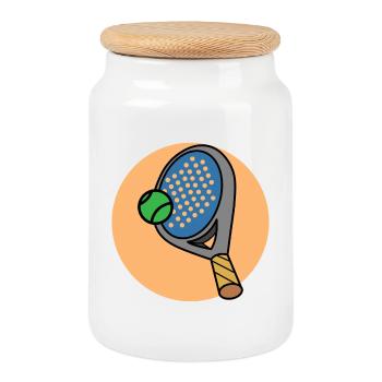 Balls Racket Sport Player Leisure Padel - Cookie Jar with Wooden Lid - white - Front
