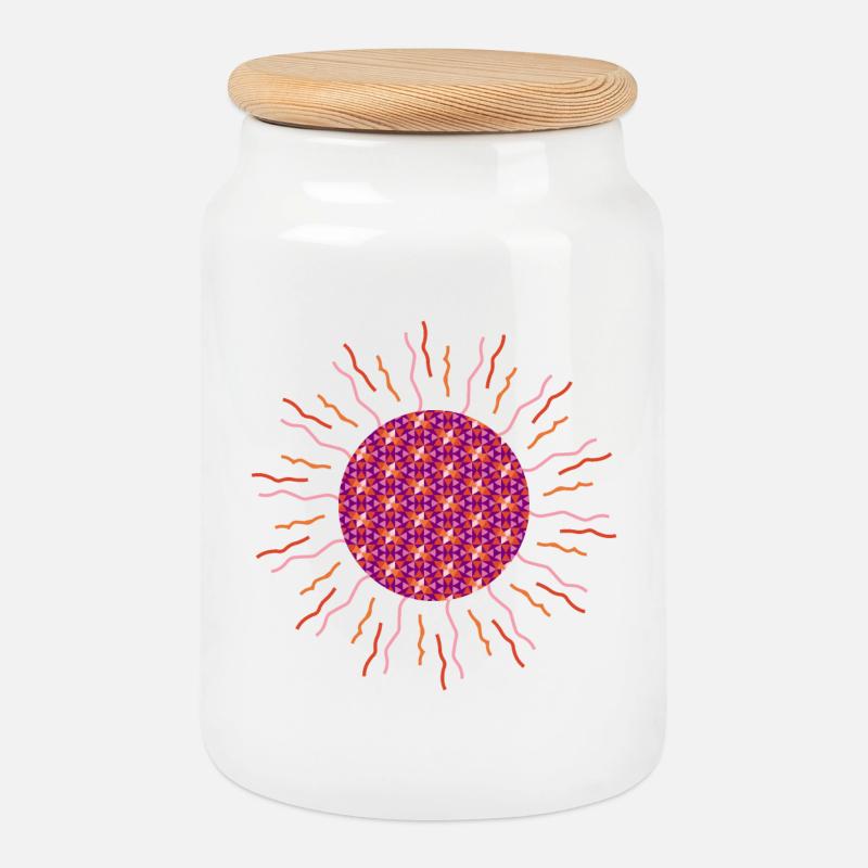 Sun mandala pink - Cookie Jar with Wooden Lid - white