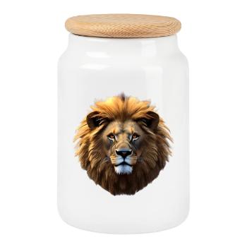 Lion, tête de lion - Boîte à biscuits avec couvercle en bois - blanc - Devant