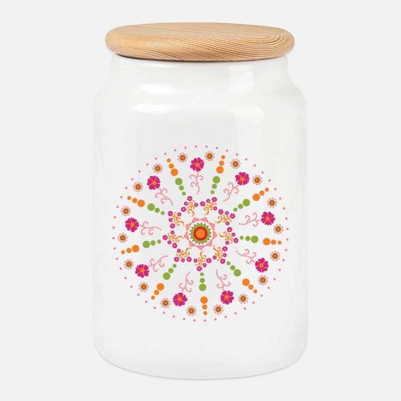 Mandala Frühling bunt - Keksdose mit Holzdeckel - Weiß