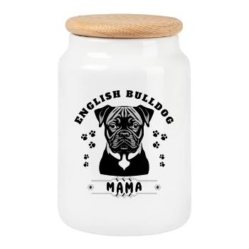 Englische Bulldoggen Mama Muttertagsgeschenk - Keksdose mit Holzdeckel - Weiß - Vorne