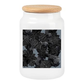 Feuilles monochromes sur fond bleu - Boîte à biscuits avec couvercle en bois - blanc - Devant