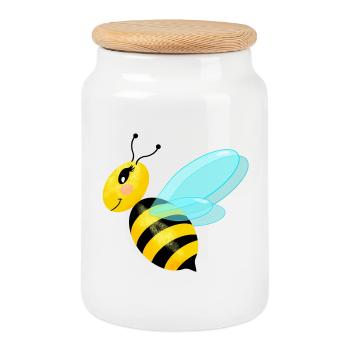 Flying graceful bee - Cookie Jar with Wooden Lid - white - Front