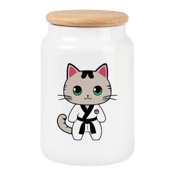 Chatons de karaté - Boîte à biscuits avec couvercle en bois - blanc - Devant