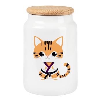 Karate Kittens - Cookie Jar with Wooden Lid - white - Front