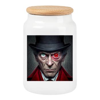 Visage double œil rouge vert- Conspircay - Boîte à biscuits avec couvercle en bois - blanc - Devant