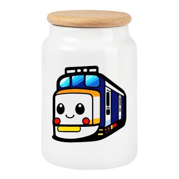 Locomotive, train, chemin de fer - Boîte à biscuits avec couvercle en bois - blanc - Devant