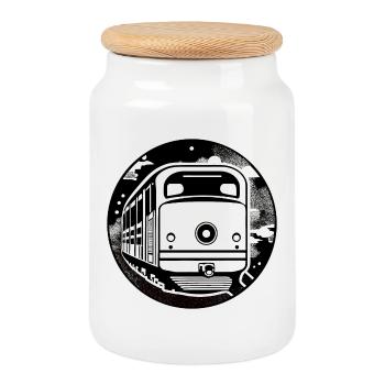 Lokomotive, Zug, Eisenbahn - Keksdose mit Holzdeckel - Weiß - Vorne