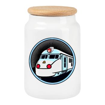 Train, locomotive, chemin de fer - Boîte à biscuits avec couvercle en bois - blanc - Devant