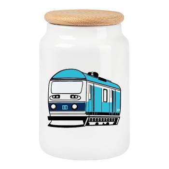 Lokomotive, Zug, Eisenbahn - Keksdose mit Holzdeckel - Weiß - Vorne