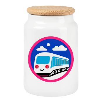 Lokomotive, Zug, Eisenbahn - Keksdose mit Holzdeckel - Weiß - Vorne