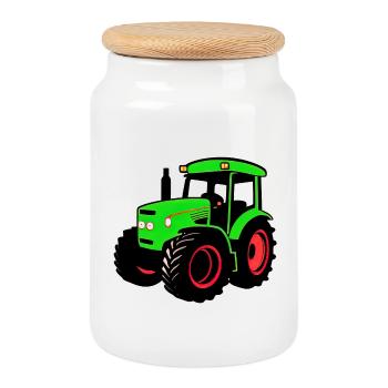 Tractor - Cookie Jar with Wooden Lid - white - Front