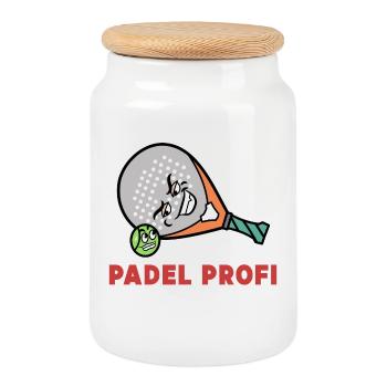 Padel Game Racket Ball Statement Leisure Padel - Cookie Jar with Wooden Lid - white - Front