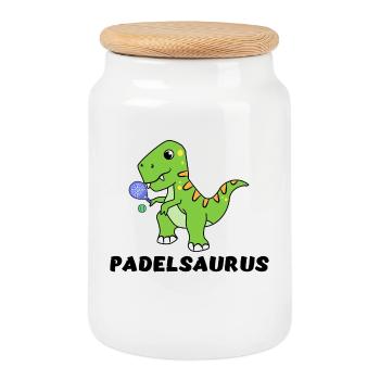Dinosaur Racket Balls Saying Sport Padel - Cookie Jar with Wooden Lid - white - Front