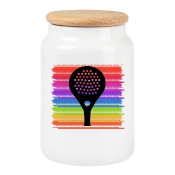 Sports Racket Padel Game Padel Training Leisure - Cookie Jar with Wooden Lid - white - Front