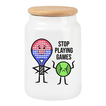 Padel Player Racket Statement Balls Padel Game - Cookie Jar with Wooden Lid - white - Front