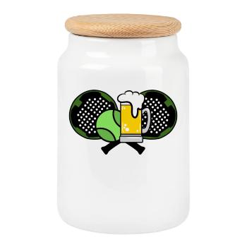 Racket Padel Sport Balls Padel Tennis - Cookie Jar with Wooden Lid - white - Front