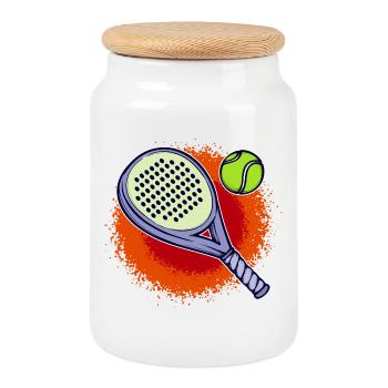 Racket Padel Training Sport Balls Leisure - Cookie Jar with Wooden Lid - white - Front