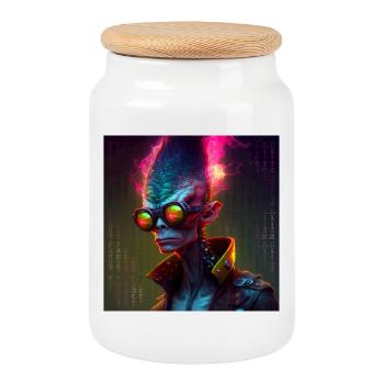Funky alien 01 - Keksdose mit Holzdeckel - Weiß - Vorne