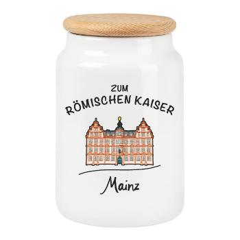 Mainz, Wahrzeichen Zum Römischen Kaiser - Keksdose mit Holzdeckel - Weiß - Vorne