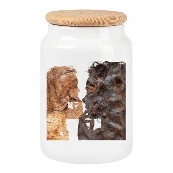 Perplexed woman profile - Cookie Jar with Wooden Lid - white - Front