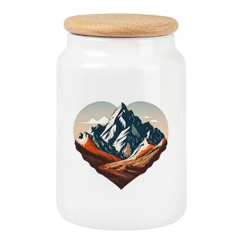 Bergherz Landscape - Cookie Jar with Wooden Lid - white - Front