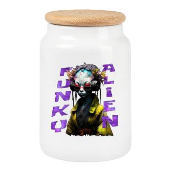Funky Alien 02 - Keksdose mit Holzdeckel - Weiß - Vorne