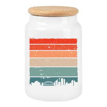 Sunset Gradient City Skyline - Keksdose mit Holzdeckel - Weiß - Vorne