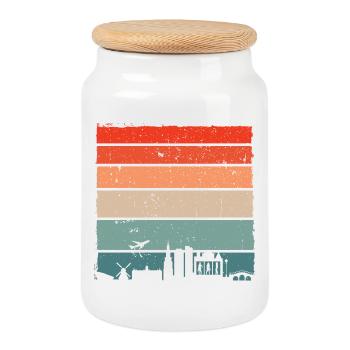 Sonnenuntergang Skyline Silhouette - Keksdose mit Holzdeckel - Weiß - Vorne