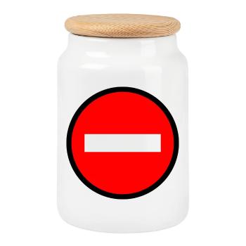 INTERDIT. PANNEAU. NE PAS ENTRER. DANGER. HUMOUR. - Boîte à biscuits avec couvercle en bois - blanc - Devant