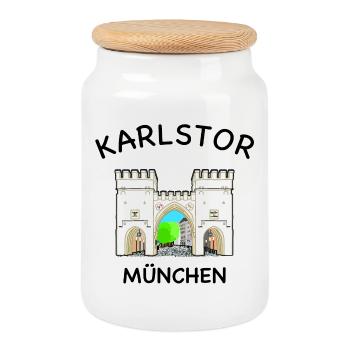 München, Karlstor am Stachus, Bayern - Keksdose mit Holzdeckel - Weiß - Vorne