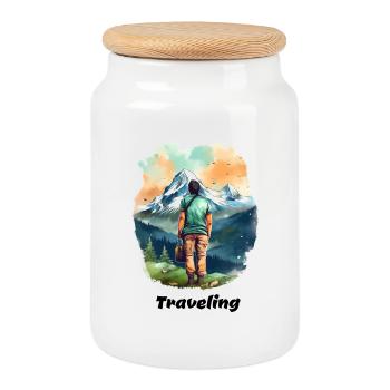 Voyager - Boîte à biscuits avec couvercle en bois - blanc - Devant